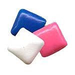 Close up view of tab gum in white, blue and pink