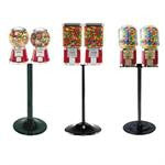 Double head gumball machines with round, square and barrel shaped globes