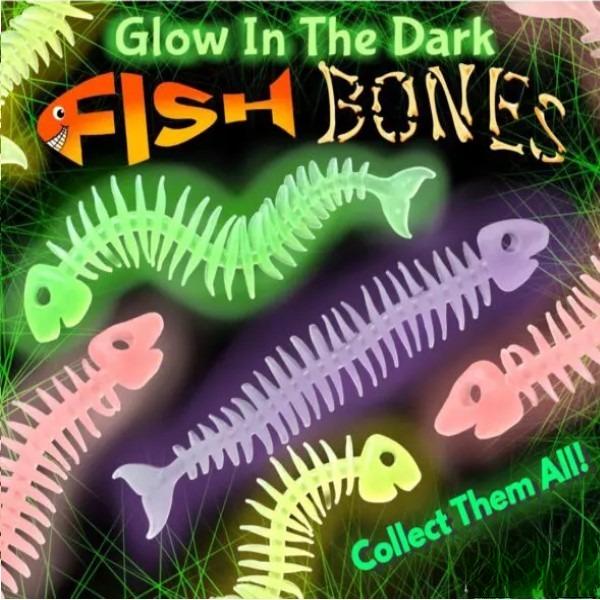 Fish Bones display card. Colorful fish that glow in the dark.