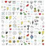 close up of 12 designs of mini temporary tattoos