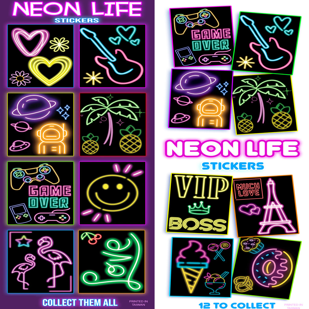 Purple and White display cards for Neon Life stickers