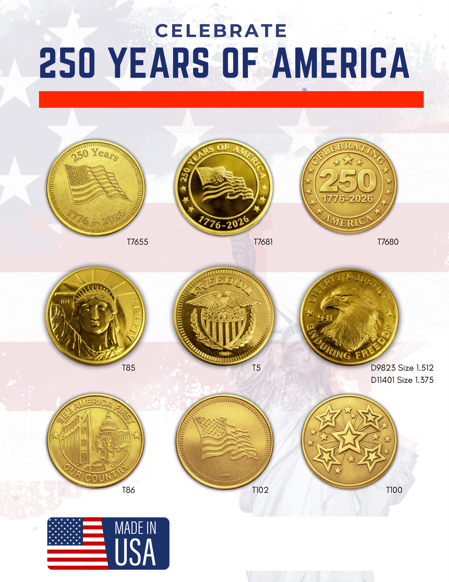 USA America 250 Token designs