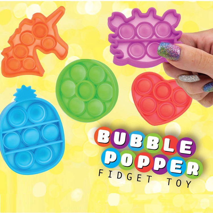 Yellow display card for Bubble Poppers fidget toys