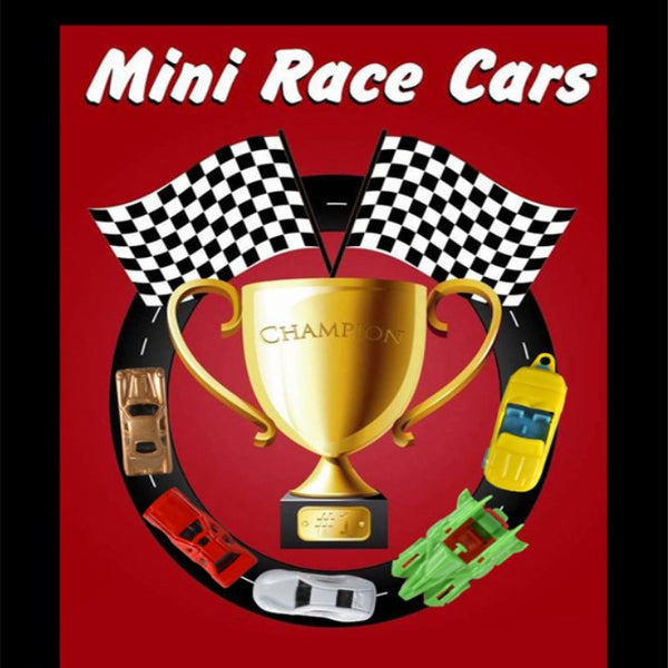 Red and Black display card for Mini Race Cars