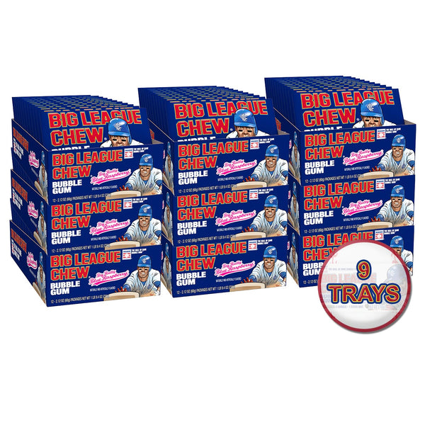 9 trays, 108 pouches, of Big League Chew Blue Raspberry flavor 