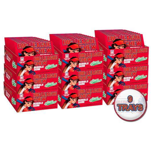 9 trays, 108 pouches, of Big League Chew Strawberry flavor