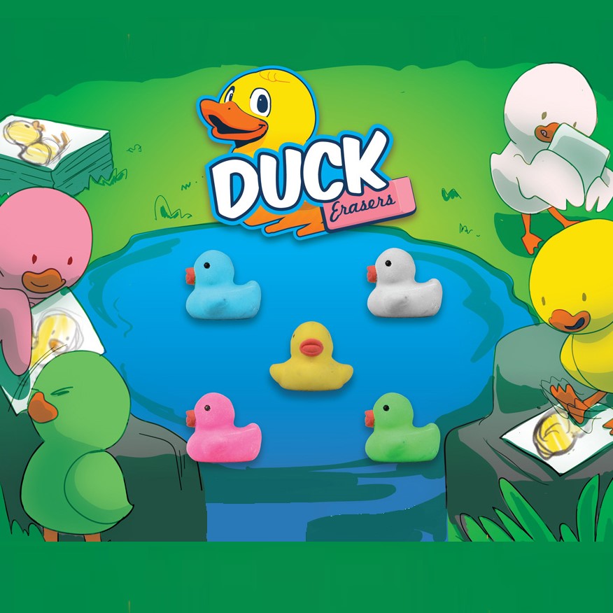Green colored display card for duck erasers