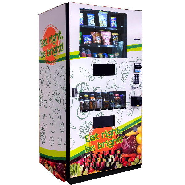 Healthy combination vending machine left side view by Seaga