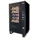 Left side view of a black colored frozen food vending machine