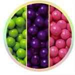 Picture of different color bubble gumballs : lime green, purple and pink
