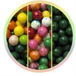 Picture of bulk gumballs in 3 flavors: fruit, gourmet, and watermelon