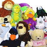 Close up view of a group of stuff animals
