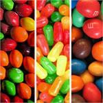 Combined picture of Skittles, Mike and Ike, and Peanut M&M candies