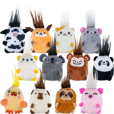 Mini Round Animals with Hair Plush 3in Plush (12pcs)