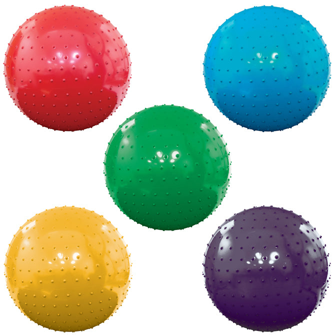 10 inch knobby balls in  red, blue, green, yellow and purple