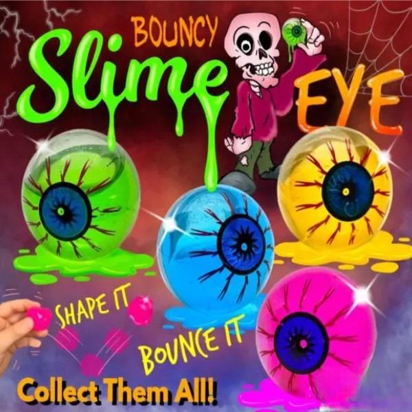 Bouncy Eye Ball slime display card with yellow, blue, green and pink eye balls 