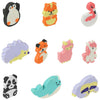 Close up view of cute animal erasers in flamingo, llama, unicorn, hedgehog, sloth, hamster, fox, narwhal, penguin, and panda.