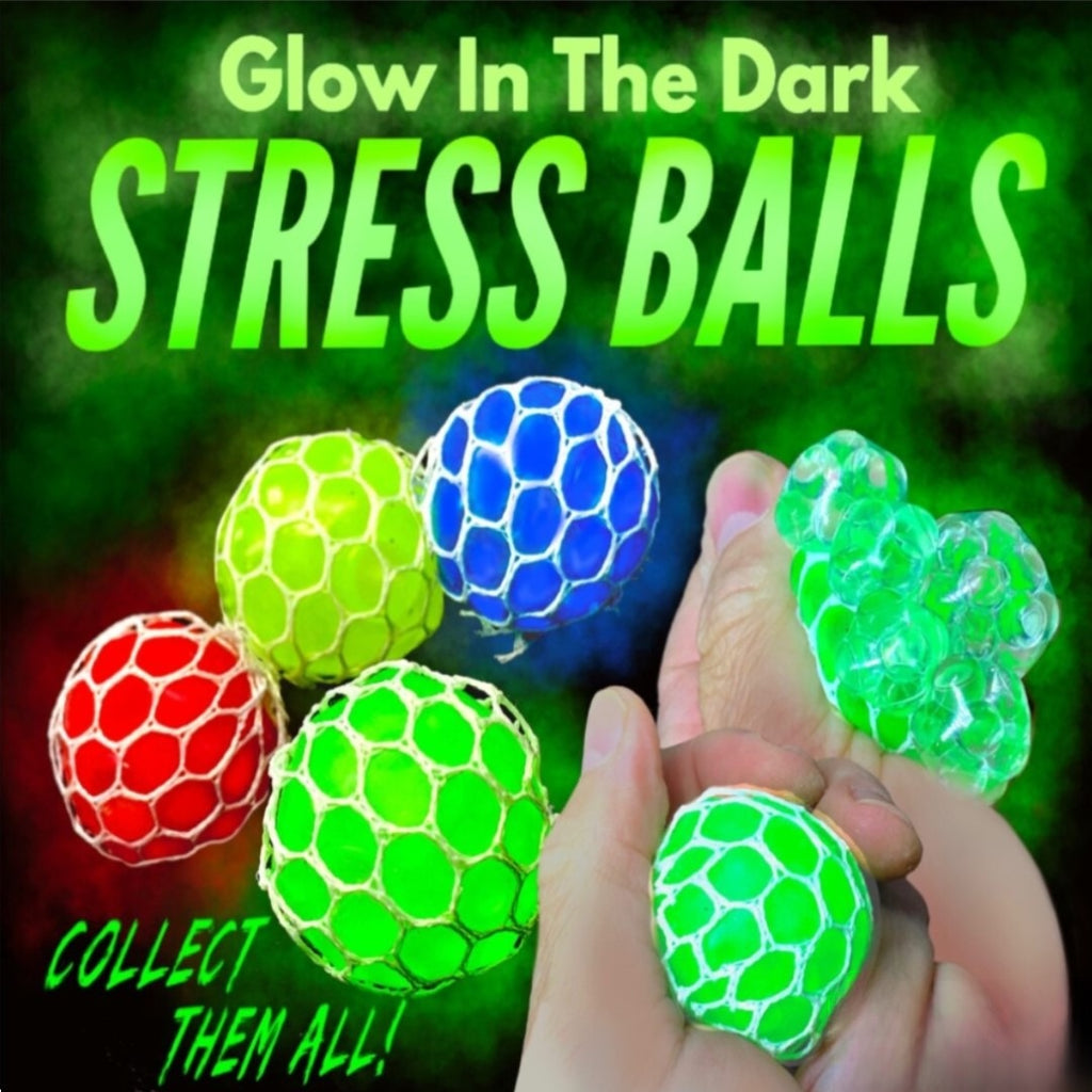 Green display card for glow in the dark Stressballs.