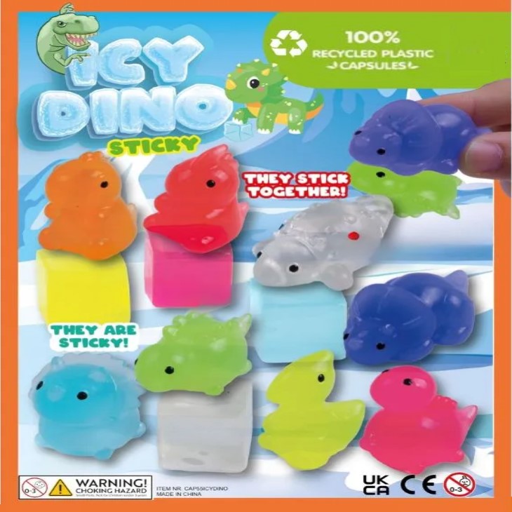 Icy colorful dinos display card