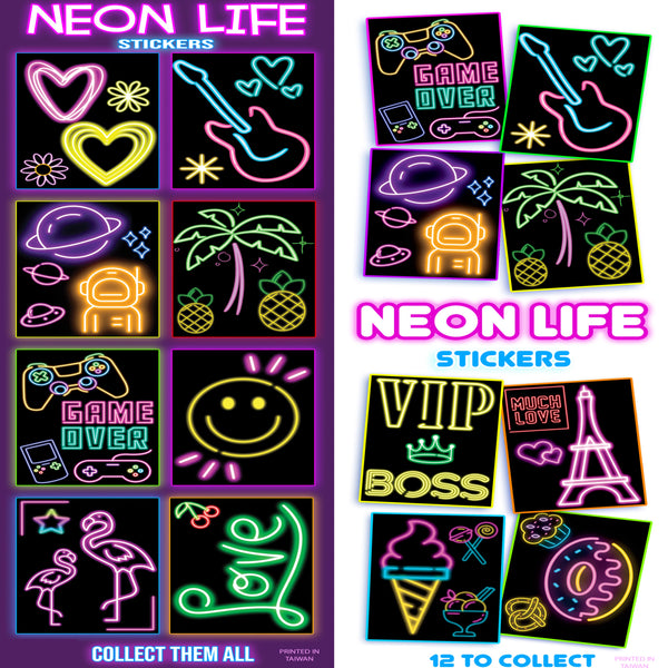 Purple and White display cards for Neon Life stickers