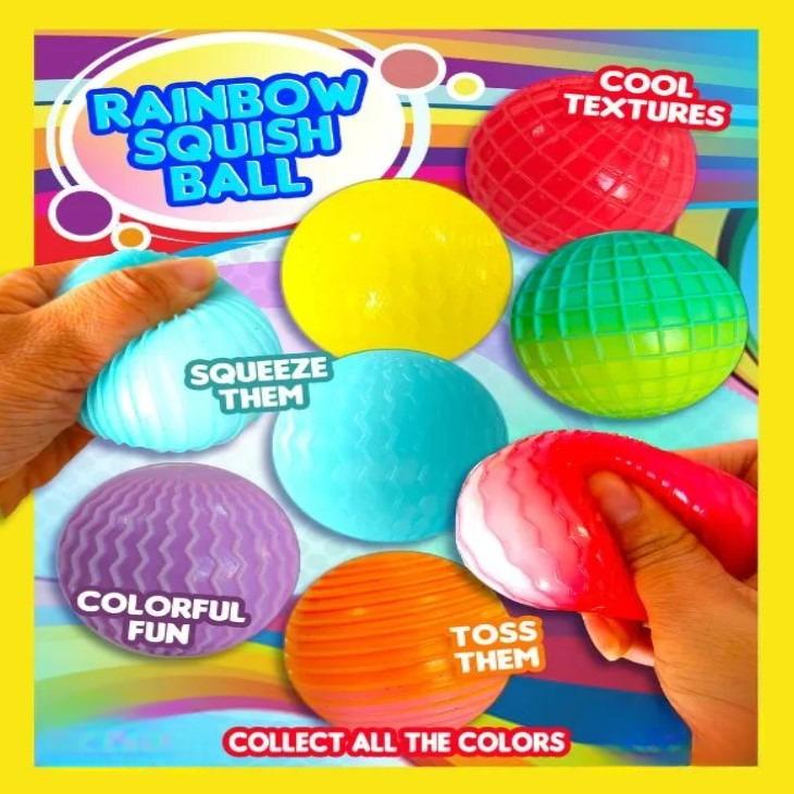 yellow display card for rainbow squish ball