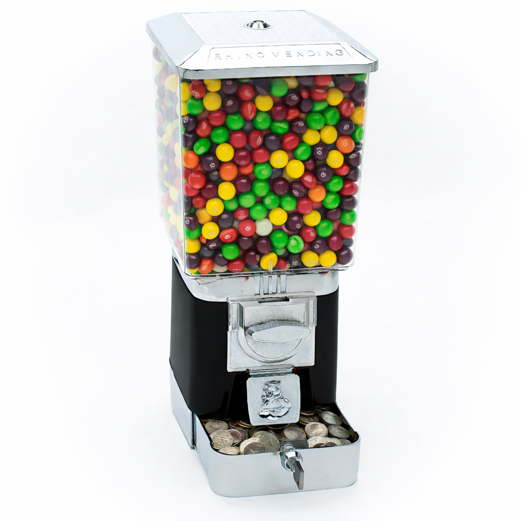Rhino Pro Metal Black Vending Machine with Candy Wheel & Cash Box - 25 Cent Product Image