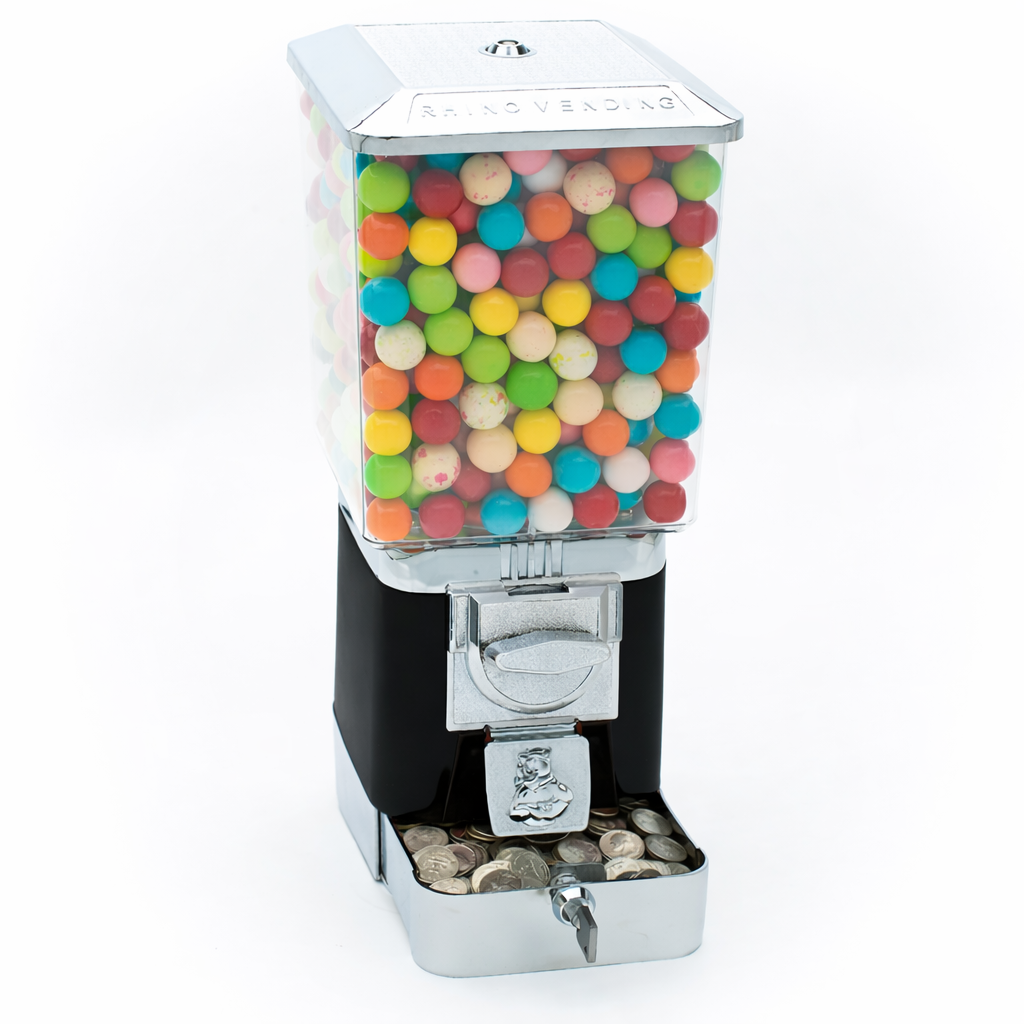 Rhino Pro Metal Black Vending Machine with Gumball Wheel & Cash Box - 25 Cent Product Image