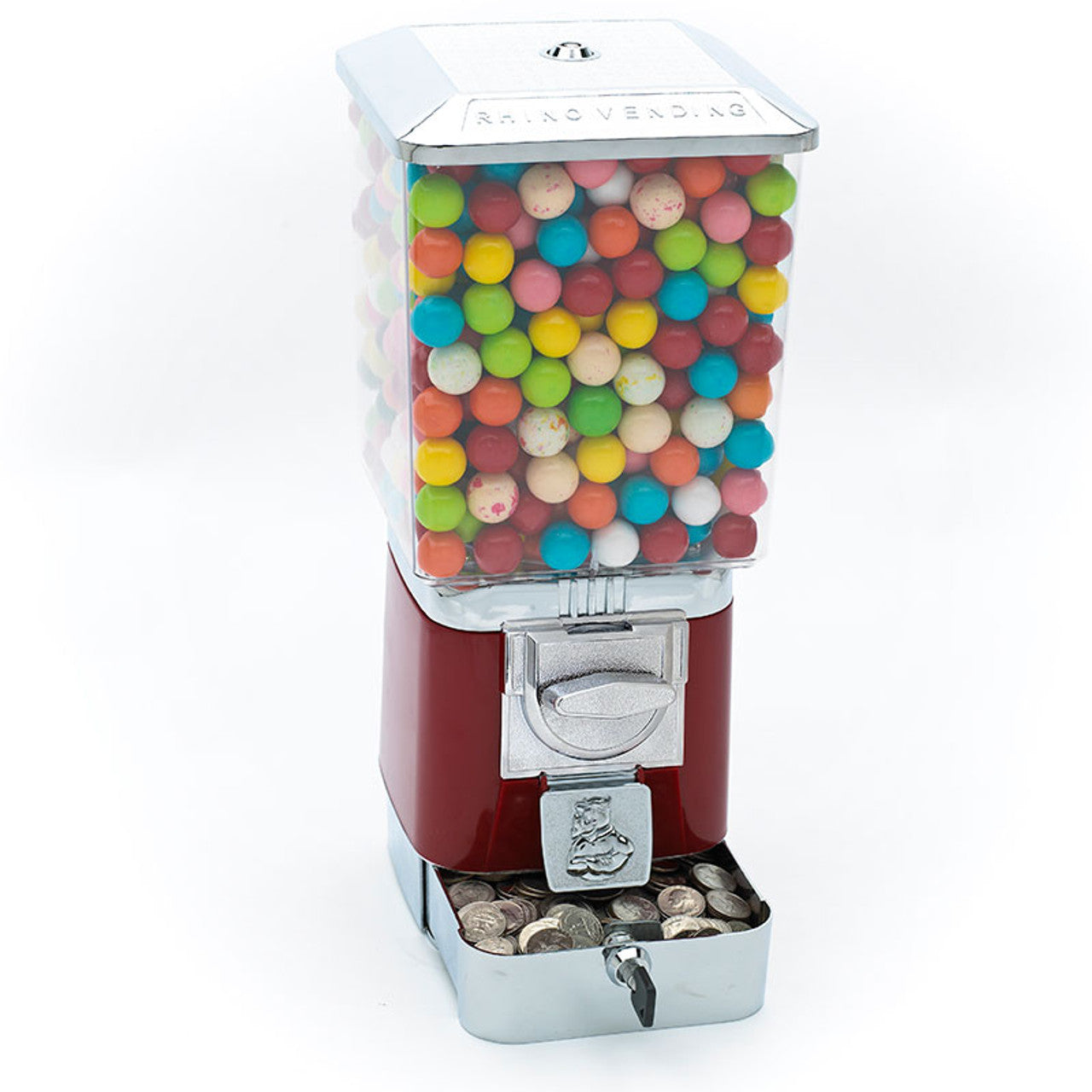 Rhino Pro Metal Red Vending Machine with Gumball Wheel & Cash Box - 25 Cent Product Image