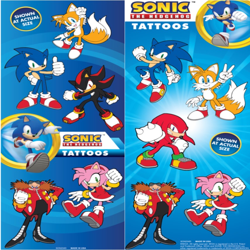 Back and front Sonic The Hedgehog™ Temporary Tattoos