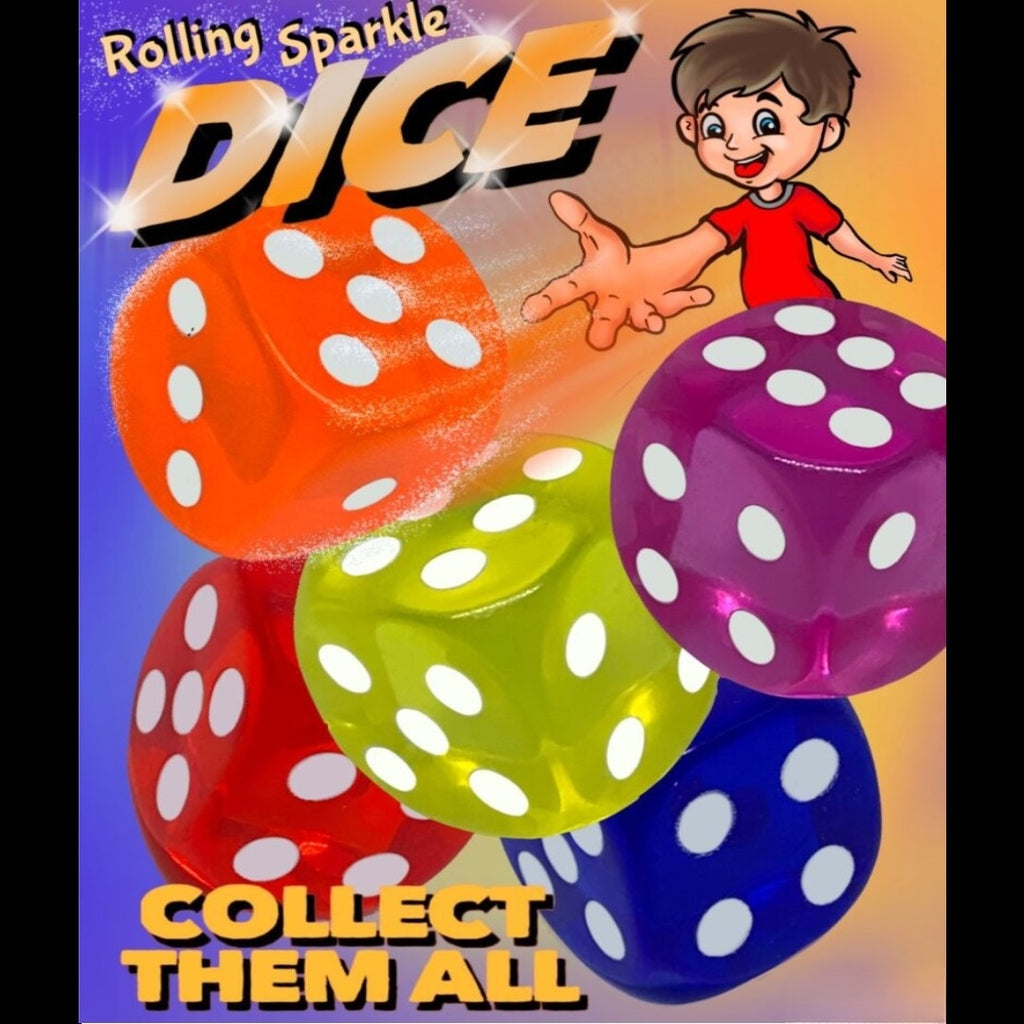 colorful sparkling dice display card