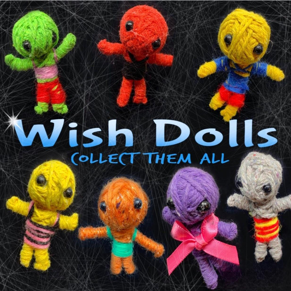 Display card for wish dolls. Cute different colored dolls 