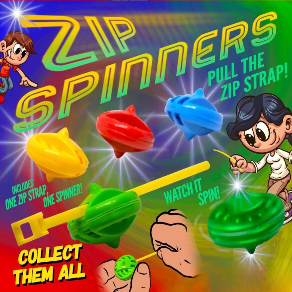 colorful display card for Zip Spinners