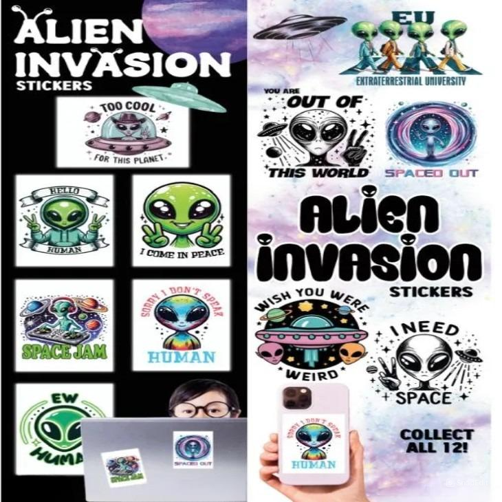 Alien Language Sticker Lables Alien Invasion Stickers| Gumball.com