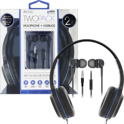 Wired Headphones and Earbuds 2pk-Blue