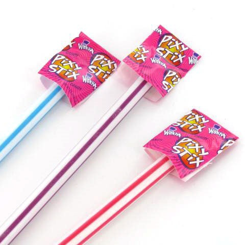 Close up of Pixy Stix fruit flavored powdered candy