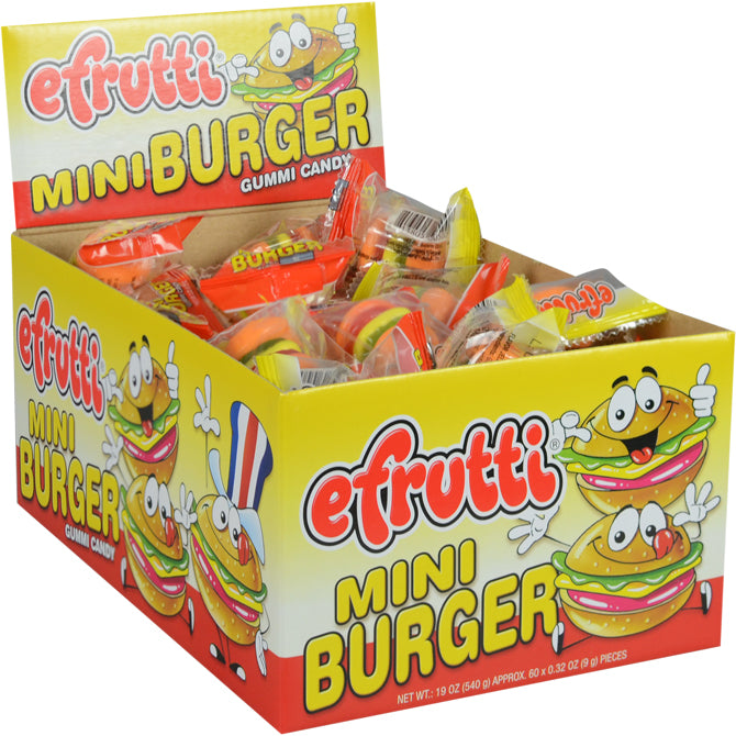 Display box of efrutti Mini Burger Gummi Candy