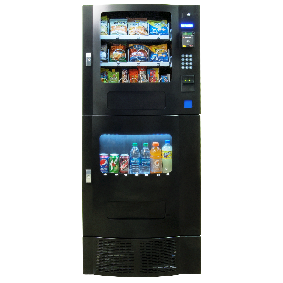 Front view of black Seaga SM23 combo vending machine