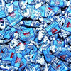 Big pile of wrapped Albert's Blue Raspberry flavored chews
