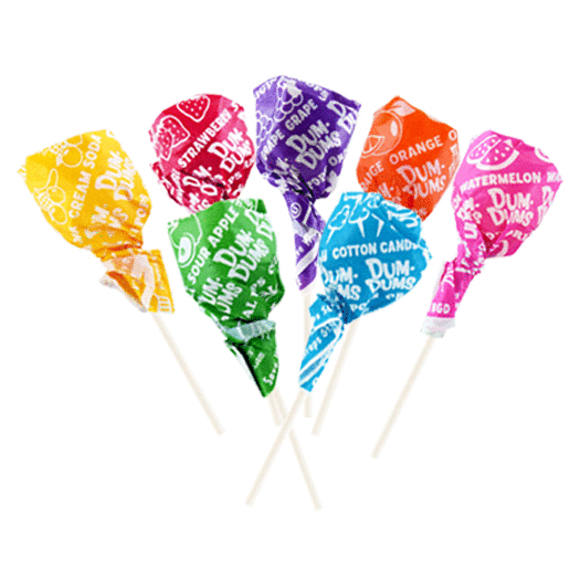 Close up of various Dum-Dums lollipop flavors