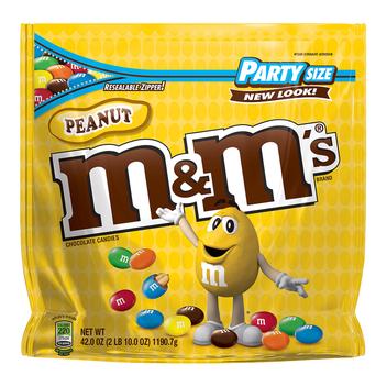 Front view of 38 oz party size bag of Peanut MMs