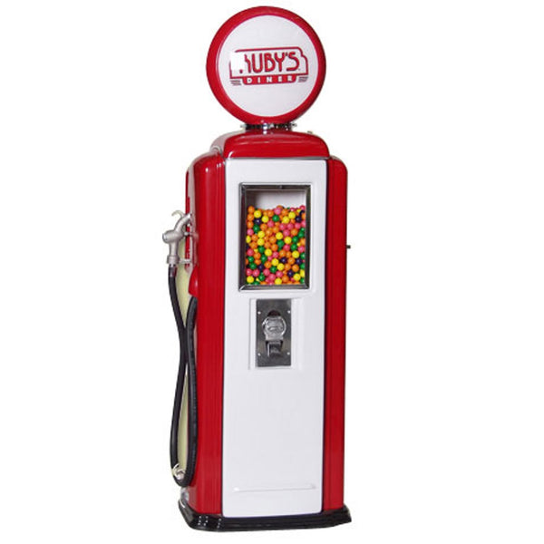 Ruby's Diner gas pump gumball machine, red and white color combination